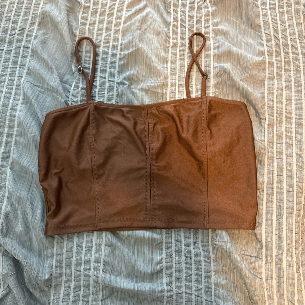 Brown Faux Leather Crop Top